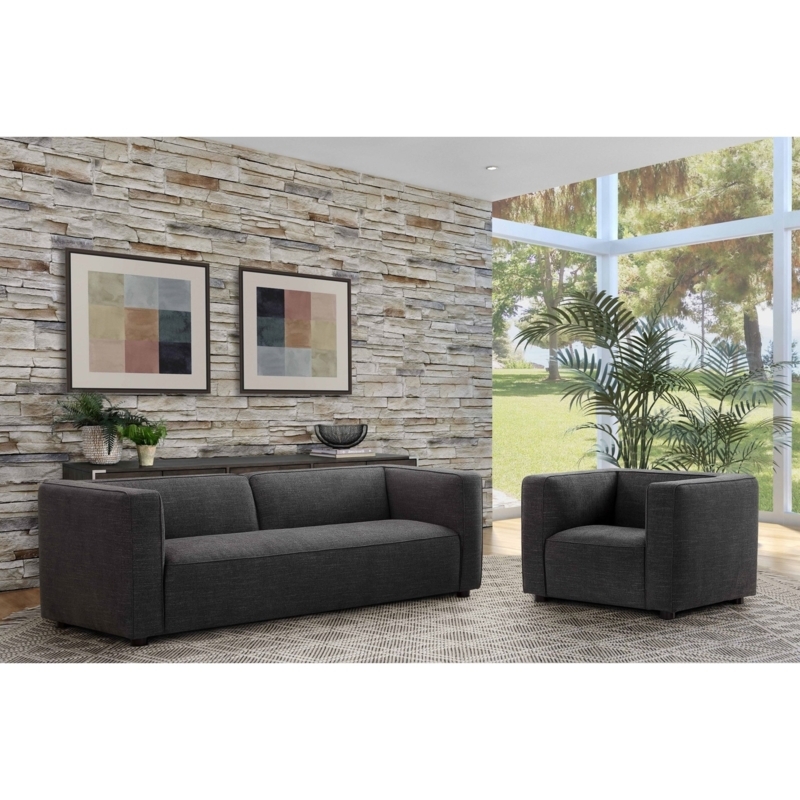 Light Gray Living Room Set 2-Piece Track Arms Tapered Legs
