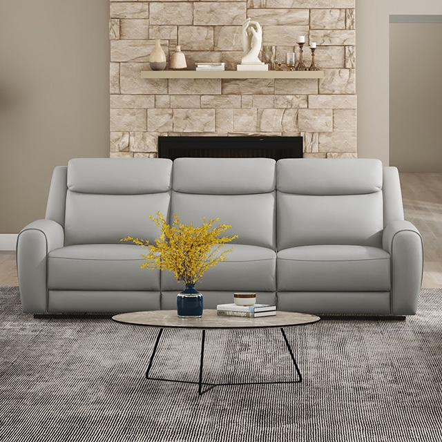 Light Gray Manual Reclining Sofa with Pull Latch