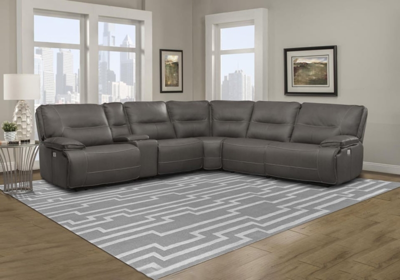 Light Gray Power Reclining Sectional Sofa Modular Design Storage Console