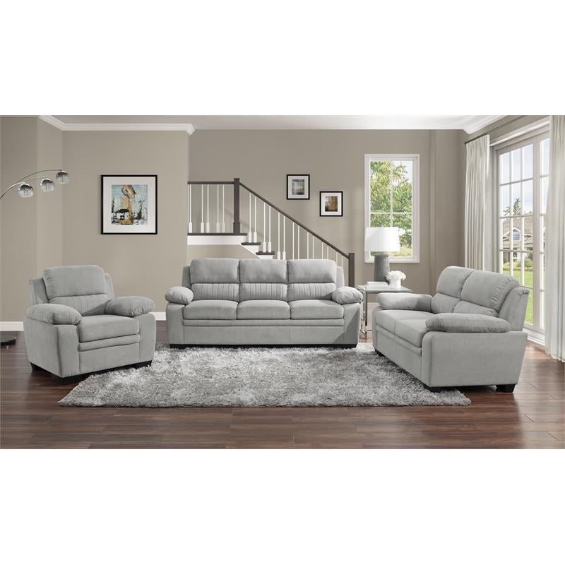 Light Gray Sofa Textured Weave Pillow Top Arms Block Feet Modern