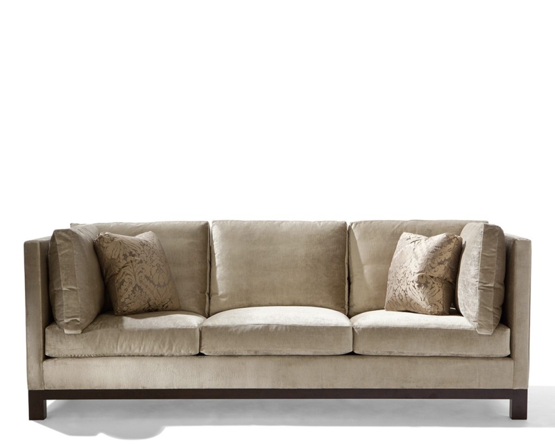 Light Gray Tuxedo Sofa featuring an Exposed Walnut Wood Base