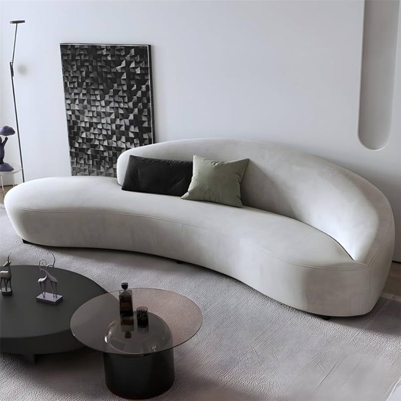 Light Grey Curved Sectional Sofa Velvet Armless Minimalist Style