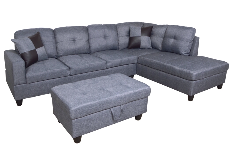 Light Grey L-Shaped Sectional Sofa with Tufted Back Cushions