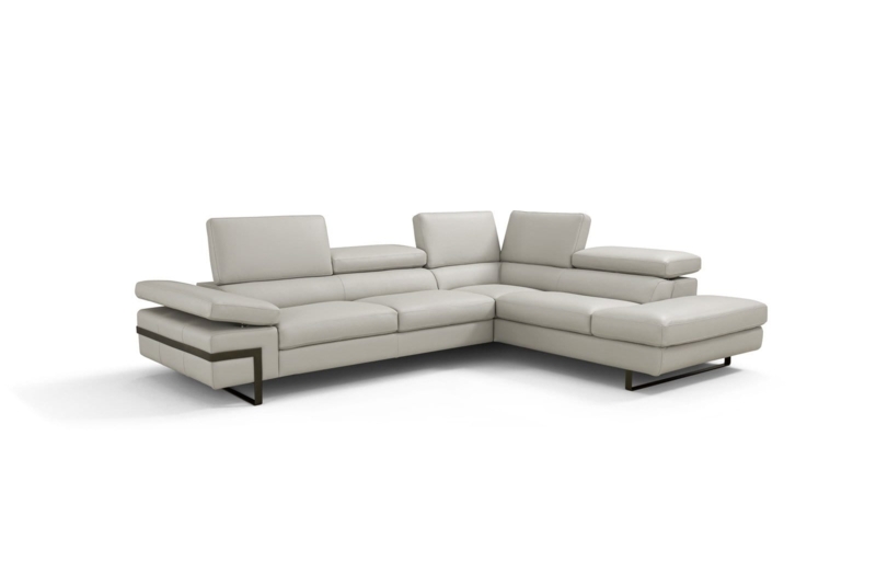Light Grey Leather-Like Sectional Sofa with Adjustable Headrests