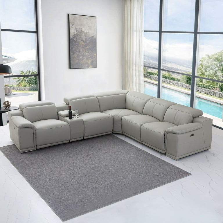 Light Grey Modular Sectional Power Recline Storage Console Headrests