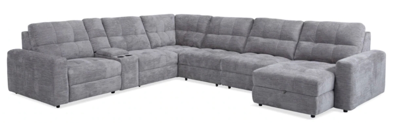 Light Grey Sectional Sofa Chaise Lounge Seven Piece Modular Contemporary