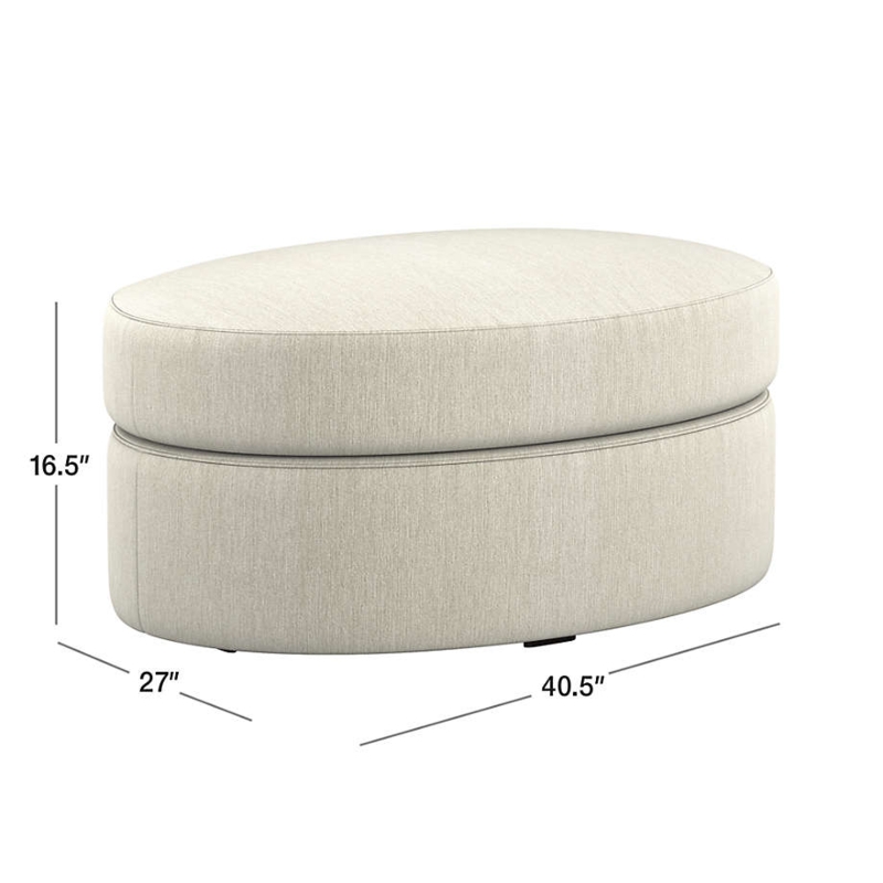 Light Grey Storage Ottoman Oval Textured Fabric Recessed Base