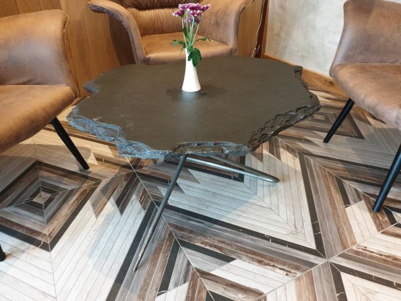 Live Edge Stone End Table Tripod Base Organic Modern Patio