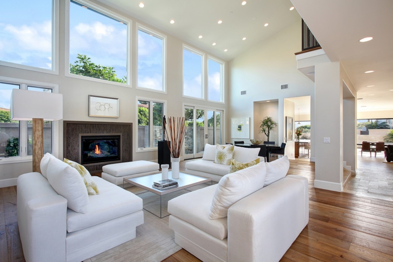 Living Room Conversation Circle Layout with Gold Coffee Table