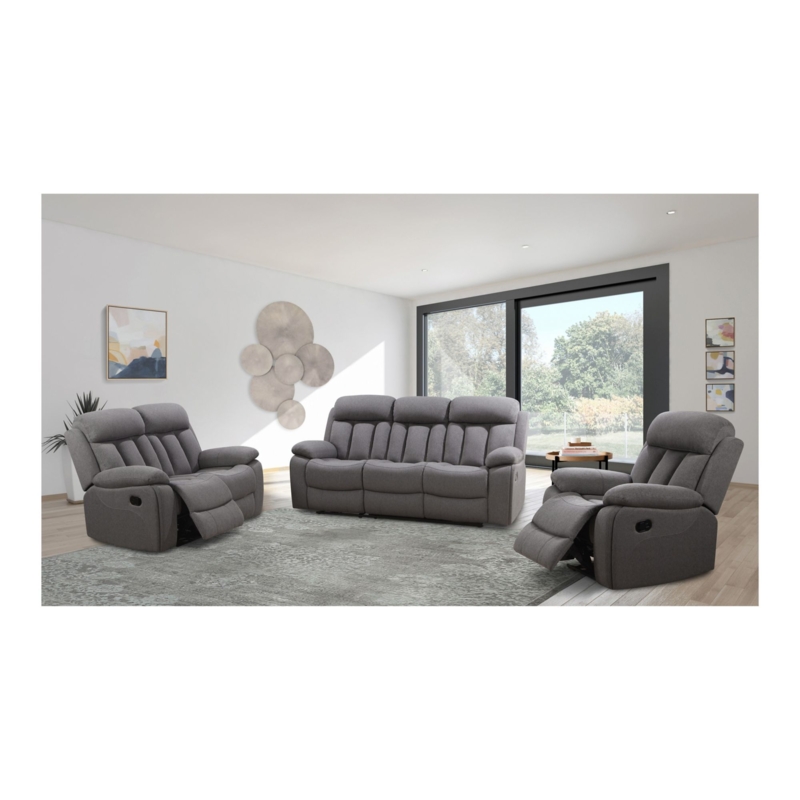 Living Room Furniture Set Grey Reclining 3-Piece Tufted Back