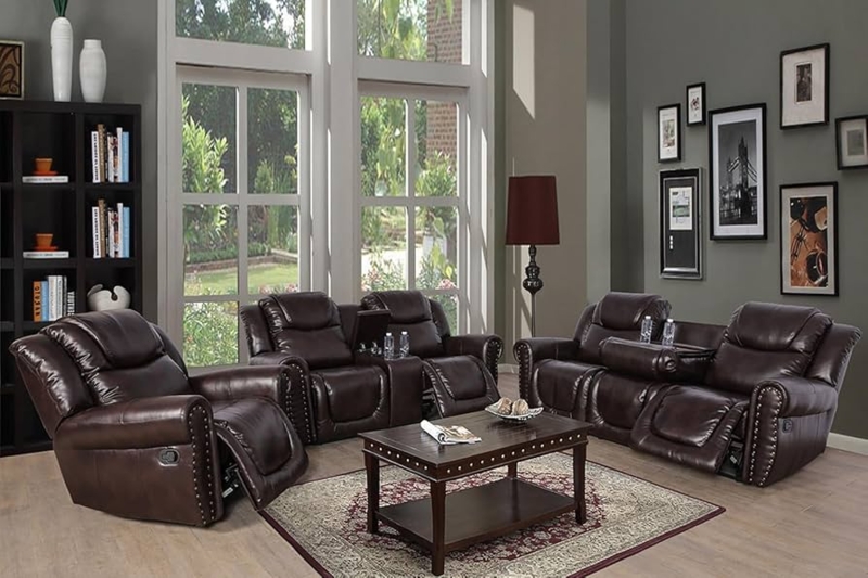 Living Room Furniture Set Recliner Storage Console Cup Holders