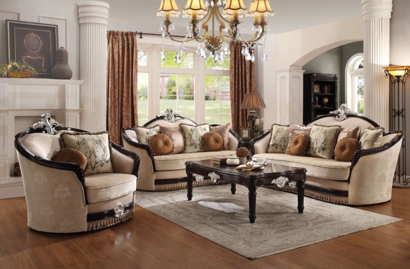 Living Room Group Tan Sofa Set Bun Legs Nailhead Trim