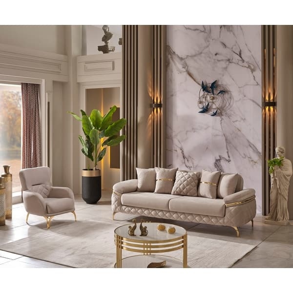 Living Room Seating Group Navy Velvet Gold Tapered Legs Glam Set