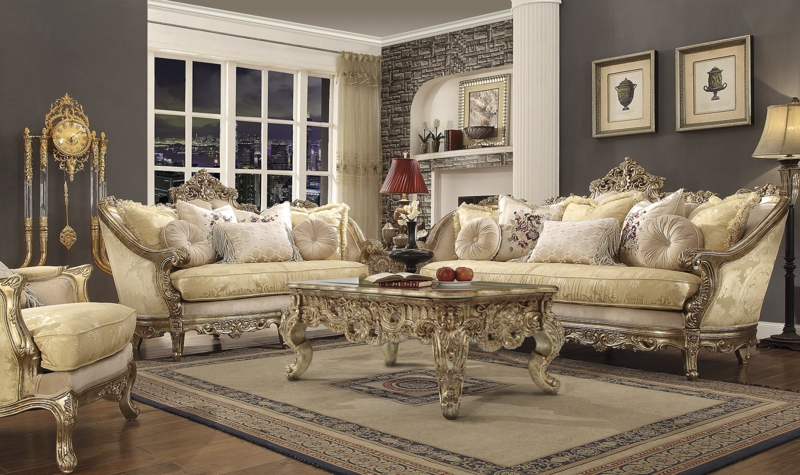 Living Room Set Baroque Style Parlor Furniture Crown Molding Detail