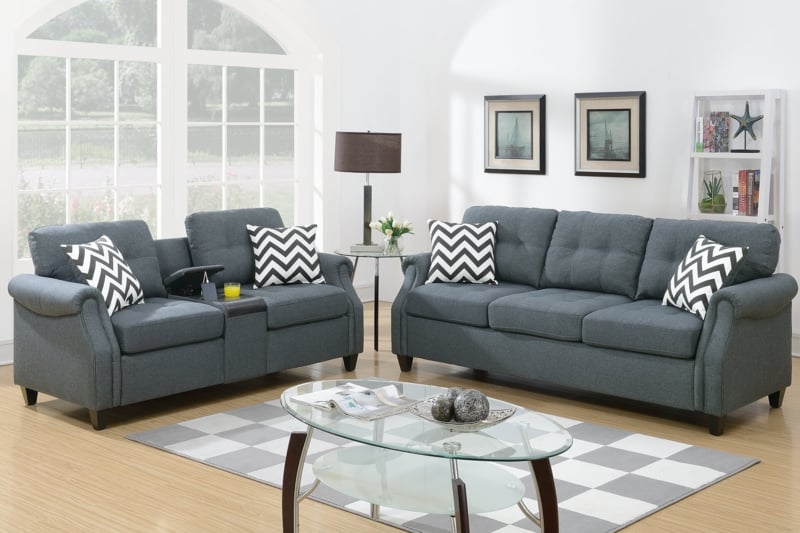Living Room Set Beige Button Tufting Rolled Arms Traditional Layout