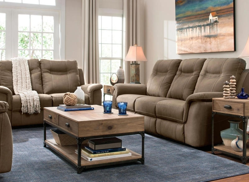 Living Room Set Beige Neutral Fabric Wood Toned Tables