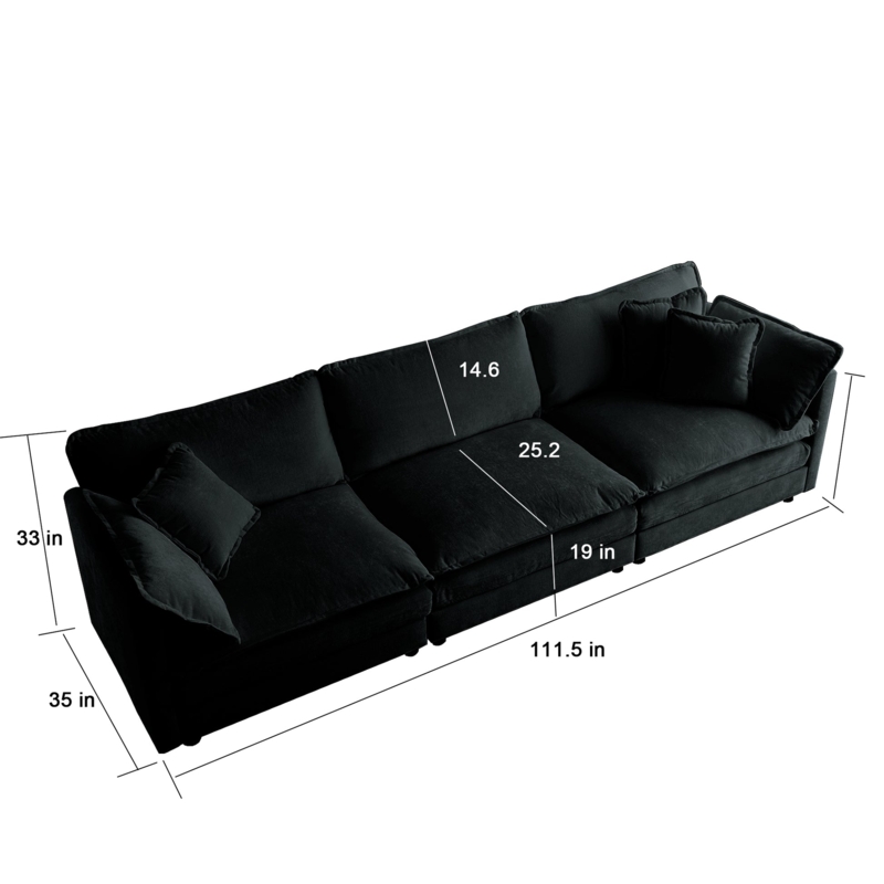 Living Room Set Black Chenille Extra Deep Seating Wide Armrests