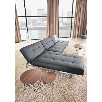 Living Room Set Black Leather Like Tufted Convertible Design