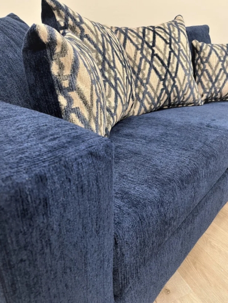 Living Room Set Blue Chenille Flared Arms Tapered Wood Legs
