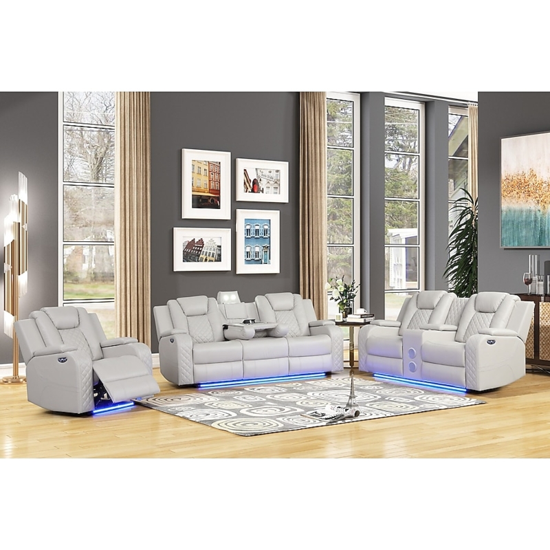 Living Room Set Button Tufted Back Silver Metal Legs Gray Set