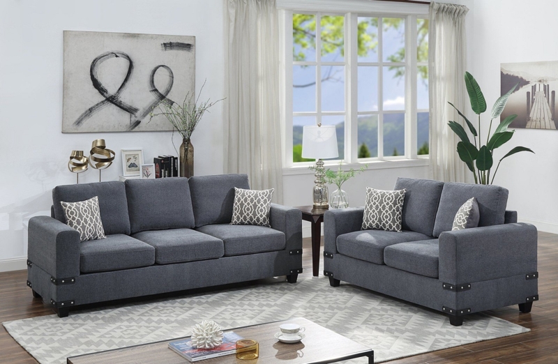Living Room Set Button Tufted Back Track Arms Square Silhouette