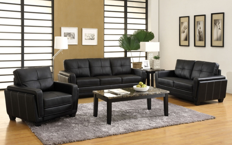 Living Room Set Button Tufted Leather-like Block Feet