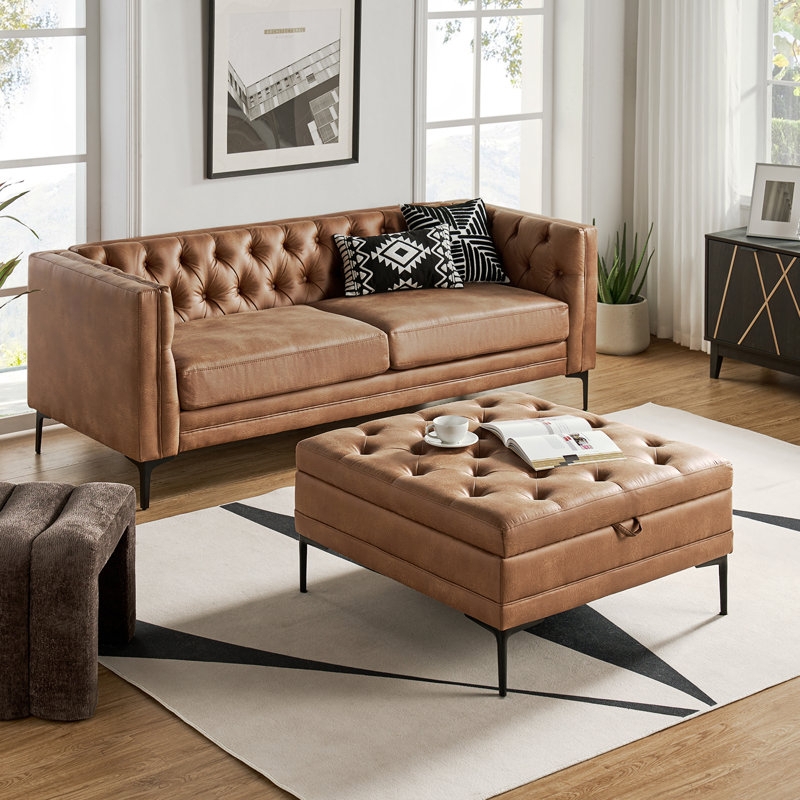 Living Room Set Camel Channel Tufted Tapered Legs Glam