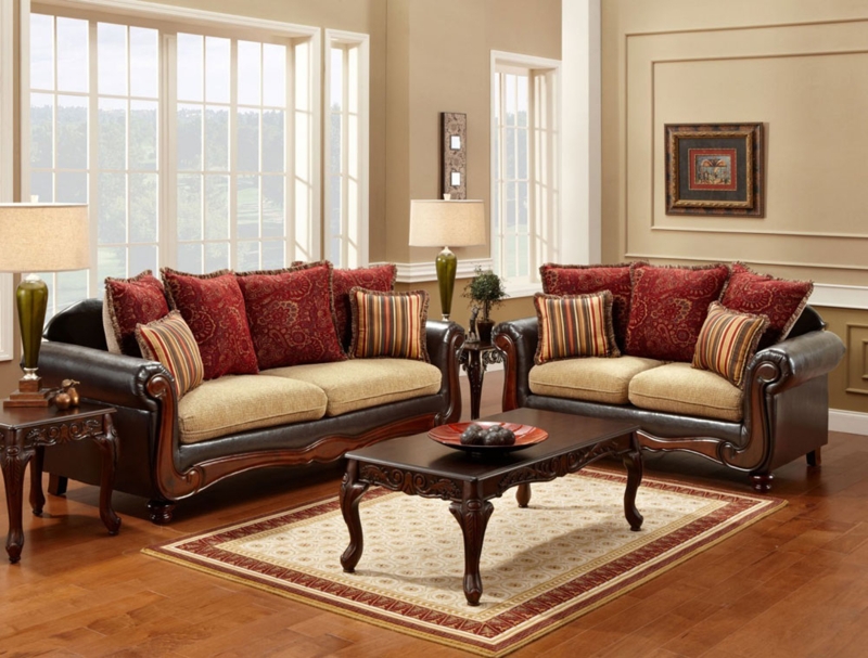 Living Room Set Camel Gold Accents Deep Button Tufting formal style