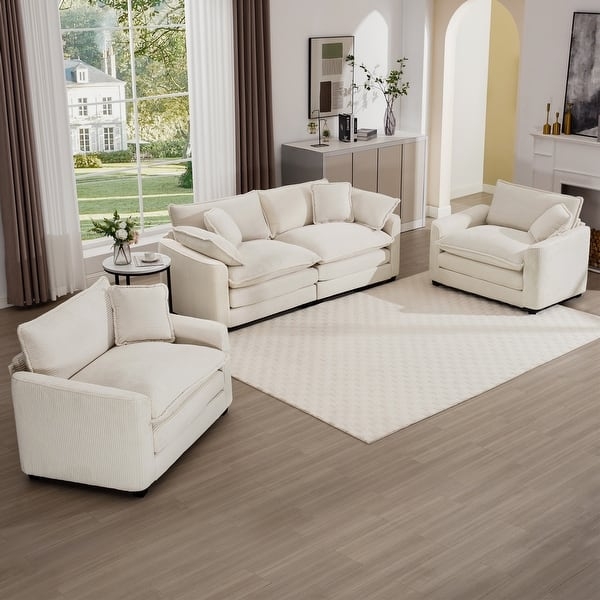 Living Room Set Channel Tufted 3-Piece Contemporary Tailored
