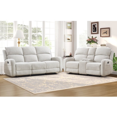 Living Room Set Charcoal Gray Manual Recliner with Center Console
