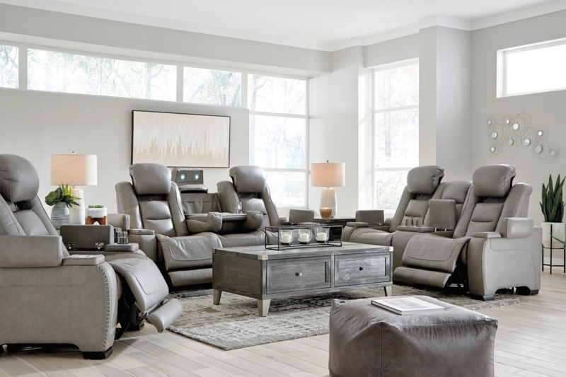 Living Room Set Charcoal Gray Power Reclining Diamond Quilting