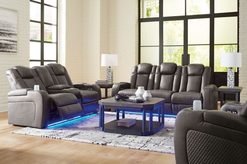 Living Room Set Charcoal Grey Power Reclining Woven Texture 3-Piece