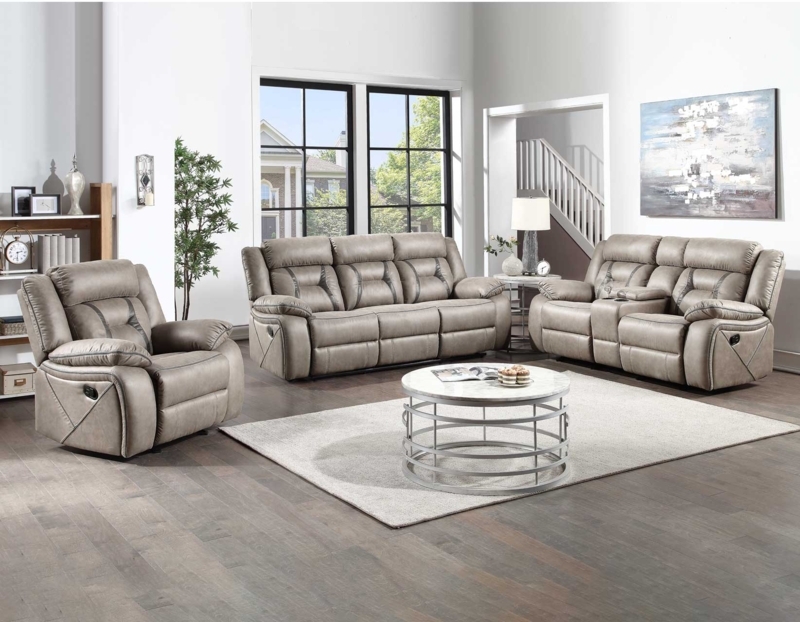 Living Room Set Charcoal Upholstery Contrast Stitching Integrated Console