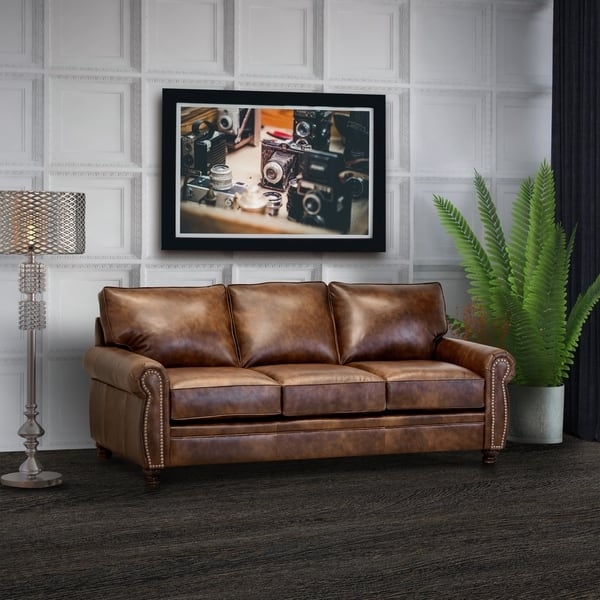 Living Room Set Chocolate Brown Leather-Like Nailhead Trim Stately