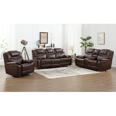 Living Room Set Chocolate Brown Manual Recliner with Split-Back Cushions