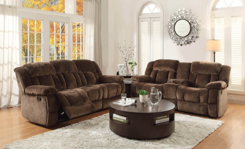 Living Room Set Chocolate Brown Plush Microfiber Overstuffed