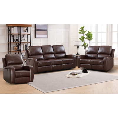 Living Room Set Cognac Power Reclining with Vertical Channel Tufting