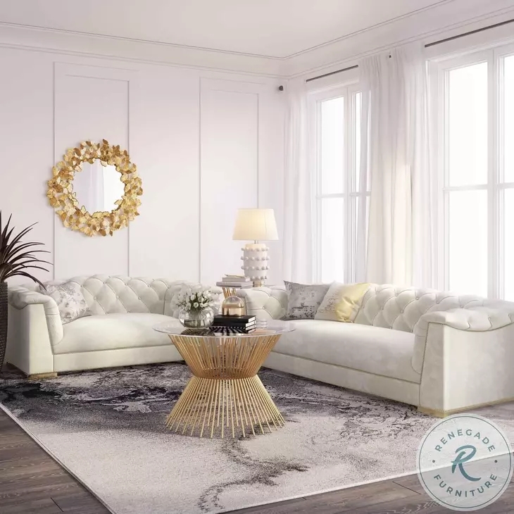 Living Room Set Cream Velvet Crescent Silhouette Art Deco Style