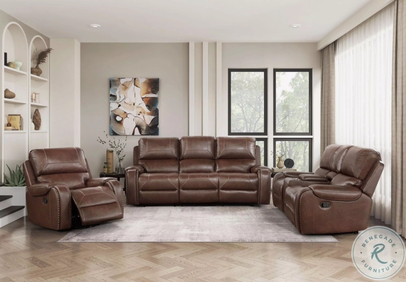 Living Room Set Dark Brown Drop-Down Table Console Leather-Like