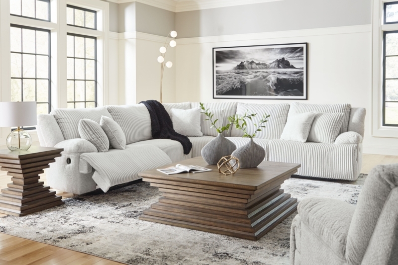 Living Room Set Dark Brown Leather-Like Contrast Topstitching Console