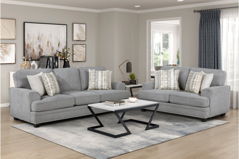 Living Room Set Diamond Tufted Tuxedo Silhouette Nailhead Trim