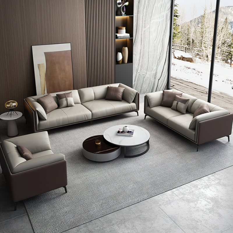 Living Room Set Espresso Faux Leather Mid Century Set