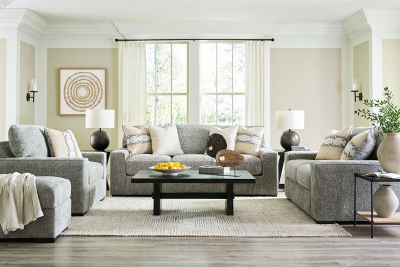 Living Room Set Graphite Grey Upholstered 4-Piece with Flared Arms