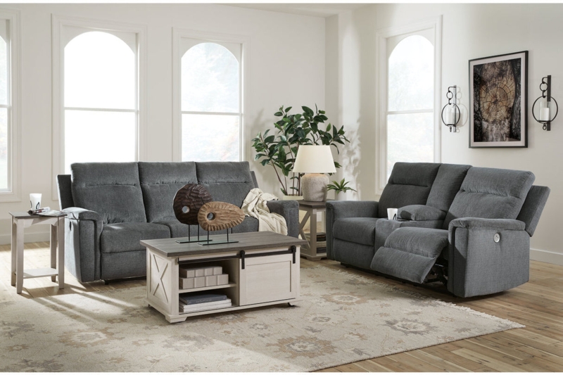 Living Room Set Gravel Gray Power Motion Storage Console Cup Holders