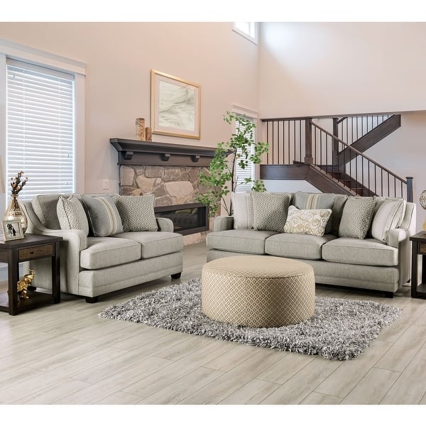 Living Room Set Grey Button Tufted Flared Arms Transitional