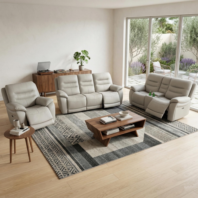 Living Room Set Integrated Cup Holders Power Reclining Modern Sofa