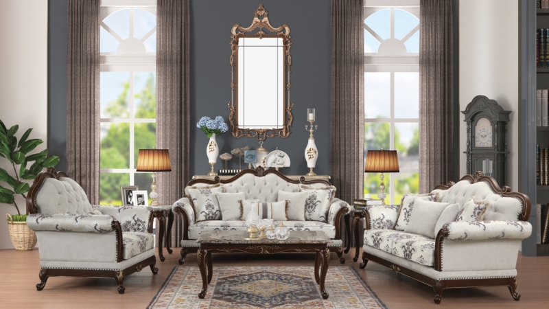 Living Room Set Ivory Chesterfield Deep Button Tufting Rolled Arms