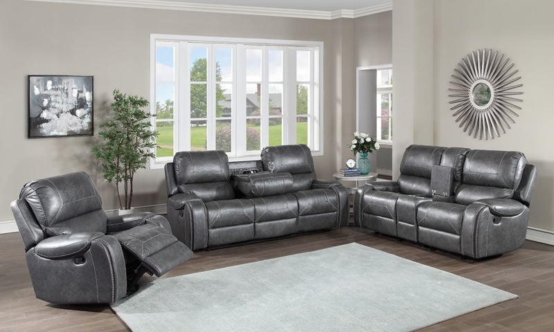 Living Room Set Leather-Like Pillowed Arms 3-Piece Manual Recline