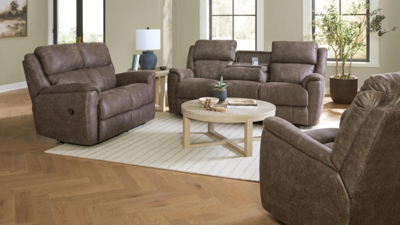 Living Room Set Leather-Like Traditional Rolled Arms Bun Feet
