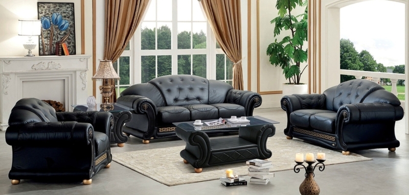 Living Room Set Low Profile Leather-like Tuxedo Arms